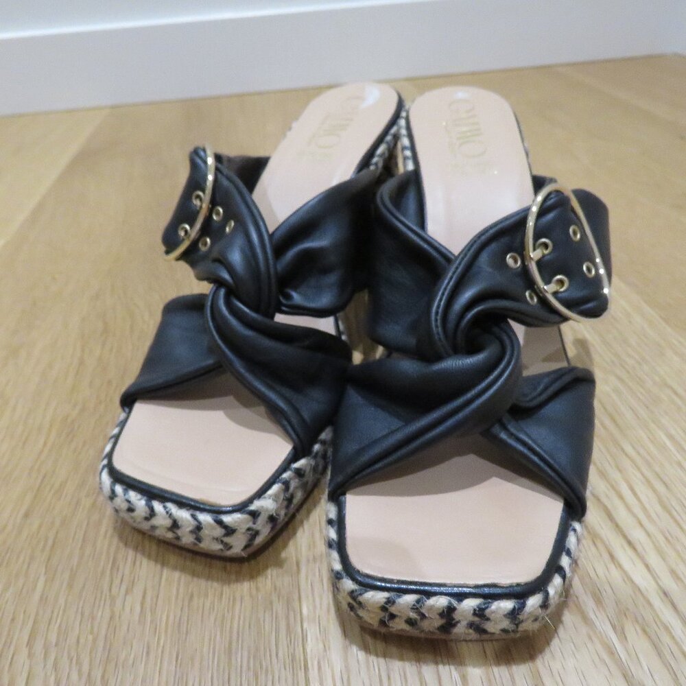 GAIMO Karoo Black Leather Cross Over Slip On Jute Platform Clog Sandals 10.5 - Picture 7 of 15